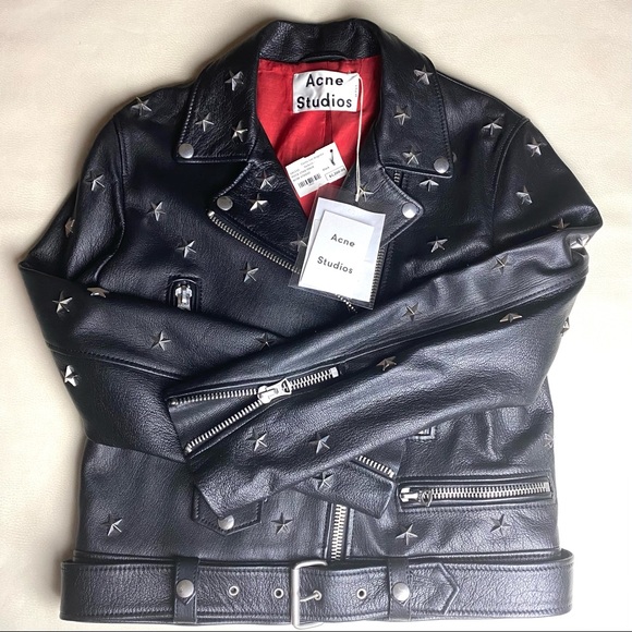 NEW Acne Studios Moto Studded Star Leather Jacket - Picture 5 of 10